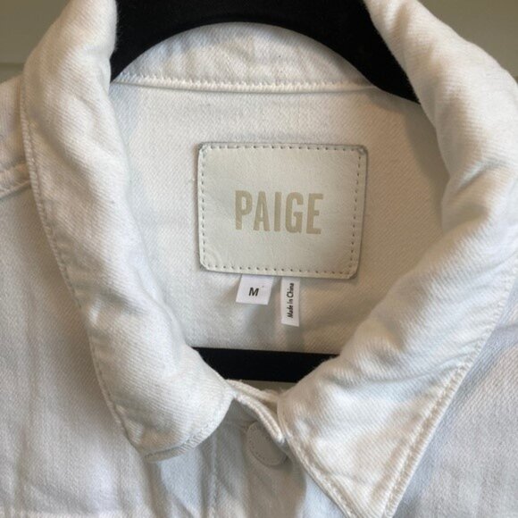 PAIGE Jean Jacket Women's Medium White Denim Rowan Button Up - Picture 3 of 7